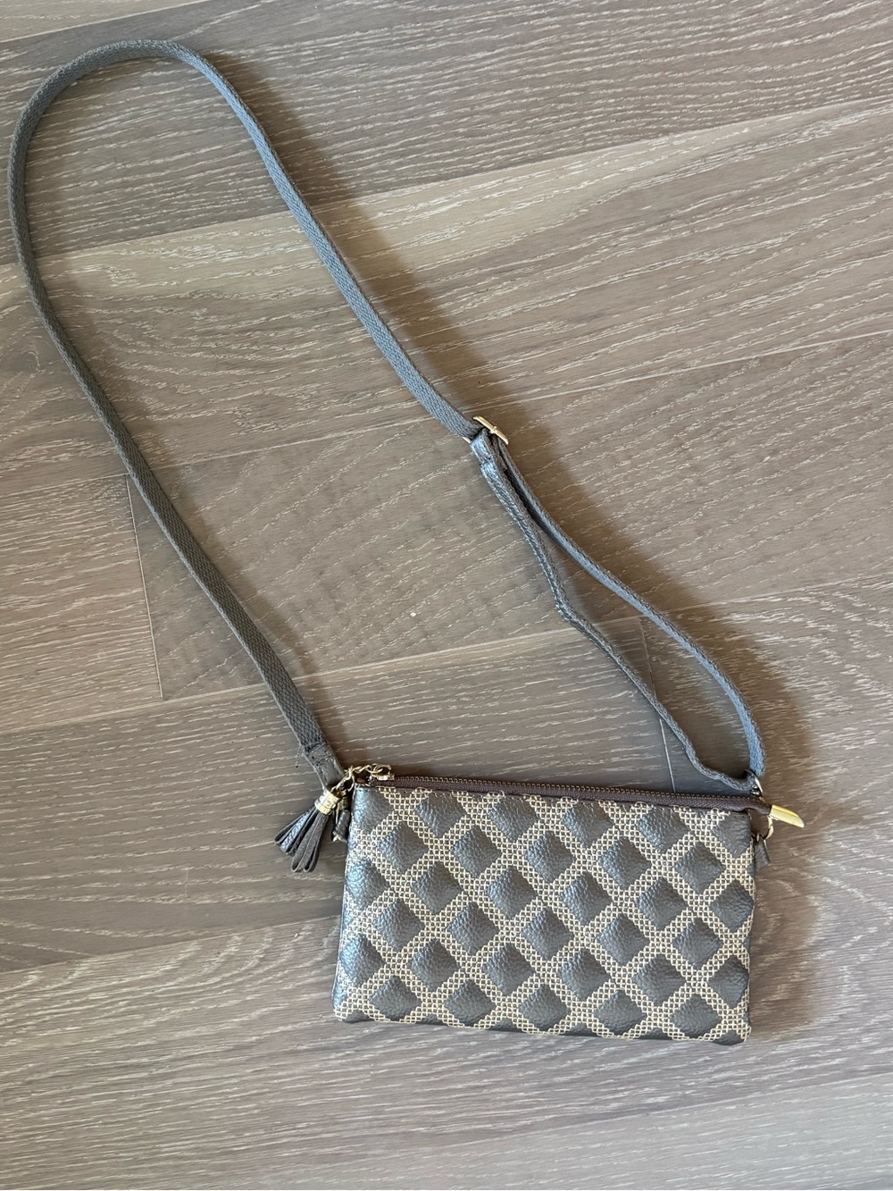 Designer-Inspired Gray Quilted Crossbody Bag